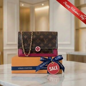 Louis Vuitton 🌸 Flore Monogram Canvas Chain Bag / Clutch/ Crossbody FULL SET💕